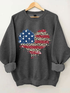 Sweat-shirt coeur léopard drapeau américain