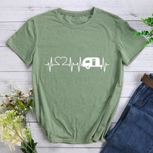 Heartbeat Camping Round Neck T-shirt-017997