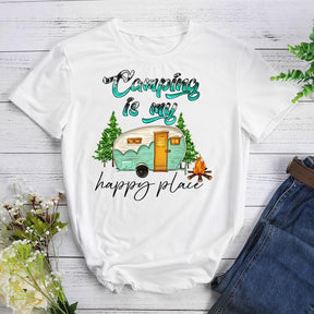 Camping Is My Happy Place Round Neck T-shirt