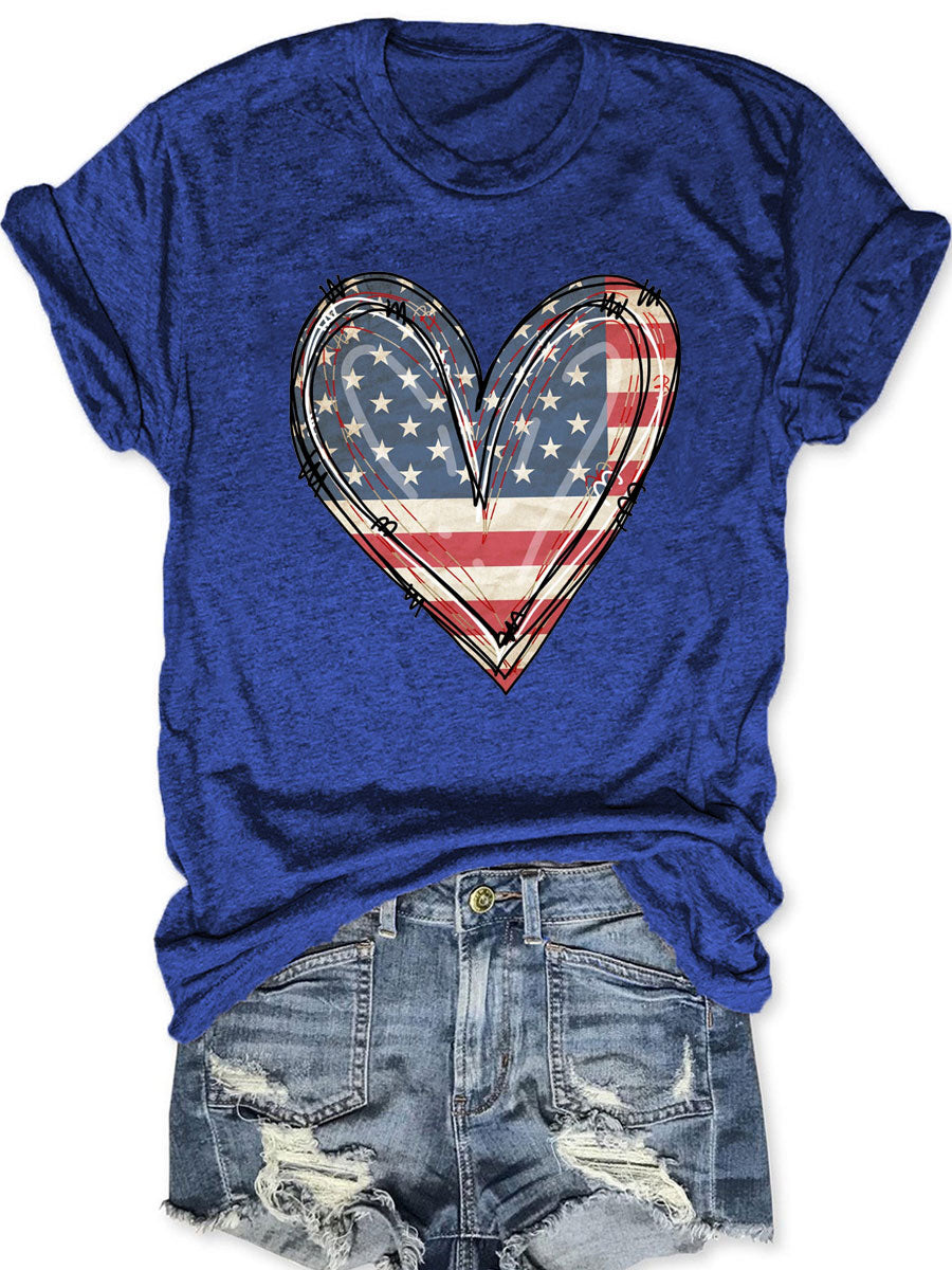T-shirt coeur drapeau américain
