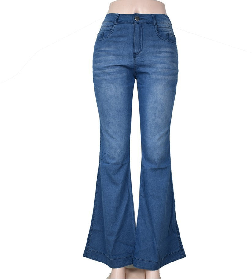 Leicht dehnbare Jeans mit weitem Bein und hohem Bund 
