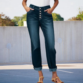 Geknöpfte Jeans mit geradem Bein und Rollsaum