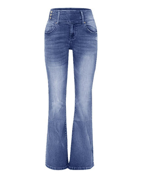 Flare-Jeans im Vintage-Stil mit seitlichen Knöpfen und mittlerer Taille