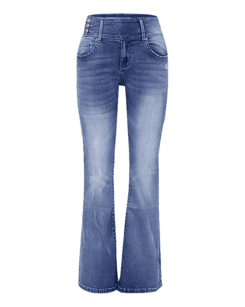 Flare-Jeans im Vintage-Stil mit seitlichen Knöpfen und mittlerer Taille
