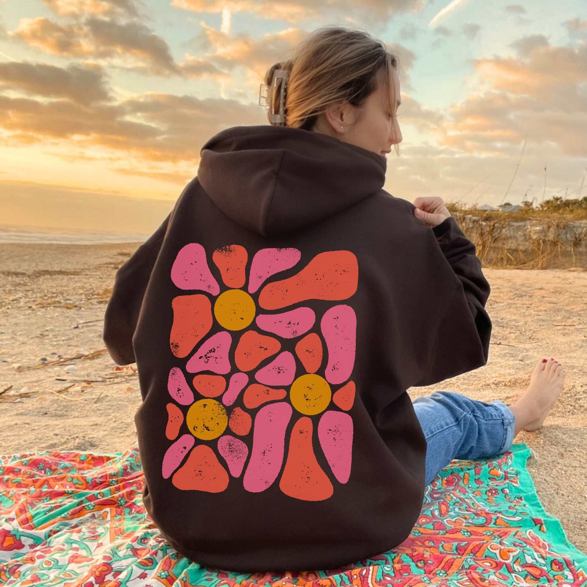 Retro botanischer Wildblumen-Hoodie