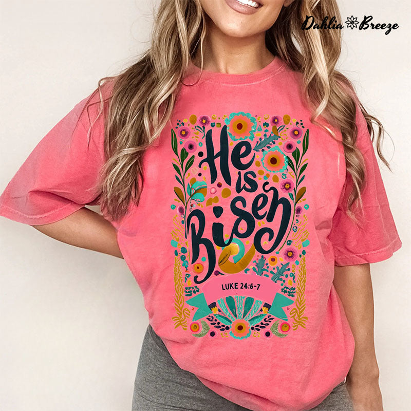He Is Risen Retro Flower T-shirt