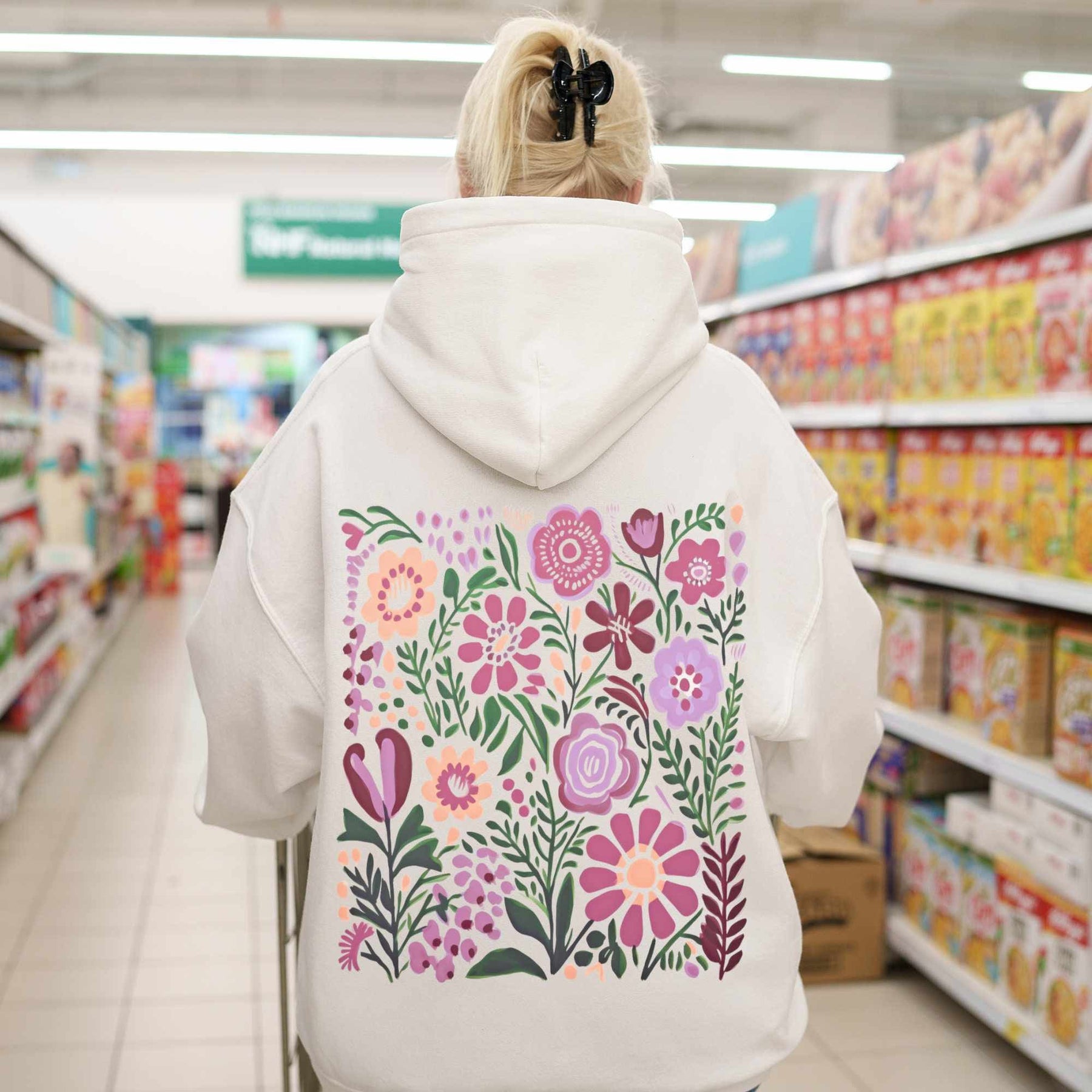 Sweat à capuche imprimé nature fleurs sauvages