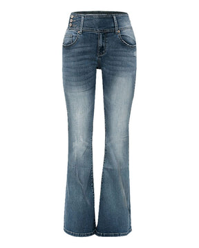 Flare-Jeans im Vintage-Stil mit seitlichen Knöpfen und mittlerer Taille