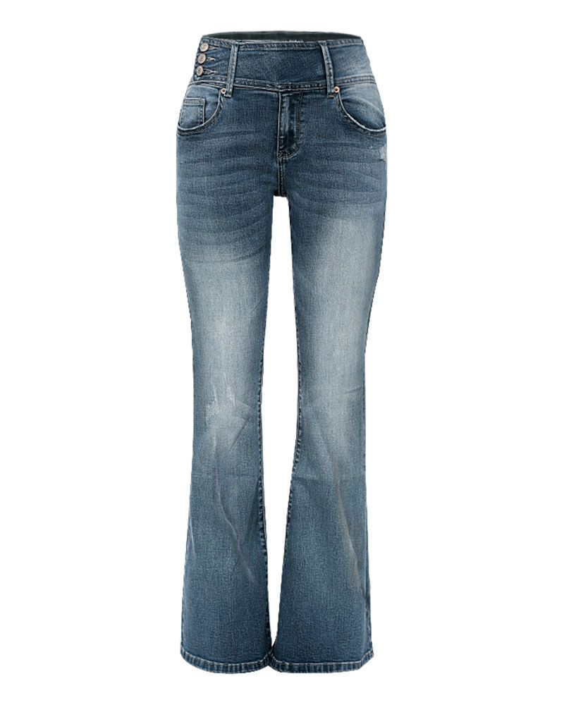 Flare-Jeans im Vintage-Stil mit seitlichen Knöpfen und mittlerer Taille