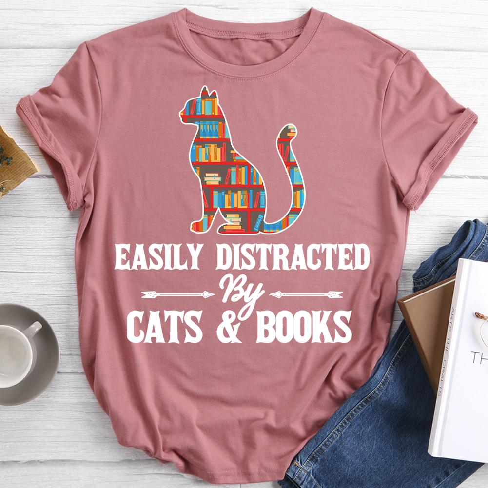 T-shirt Col Rond Chat Et Livre