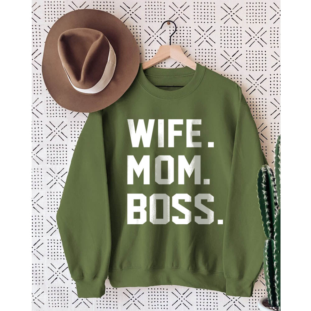 Langarm-Sweatshirt mit Aufdruck „Frau Mama Boss“.