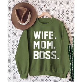 Sweat-shirt imprimé à manches longues Wife Mom Boss