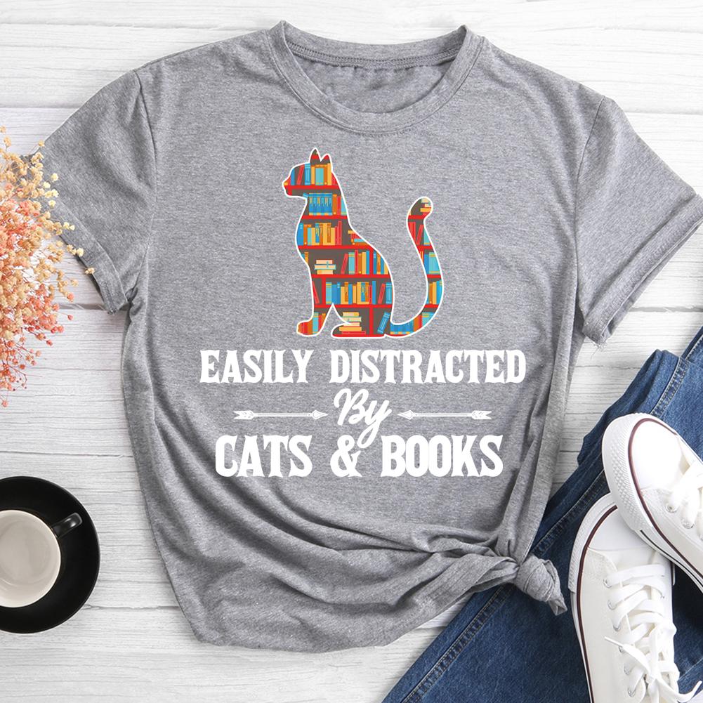 T-shirt Col Rond Chat Et Livre
