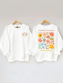 Sweat-shirt Boho à col rond et fleurs sauvages
