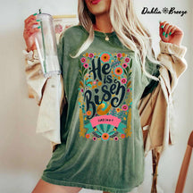 He Is Risen Retro Flower T-shirt