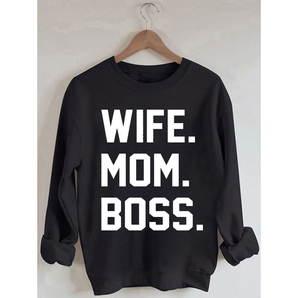 Langarm-Sweatshirt mit Aufdruck „Frau Mama Boss“.