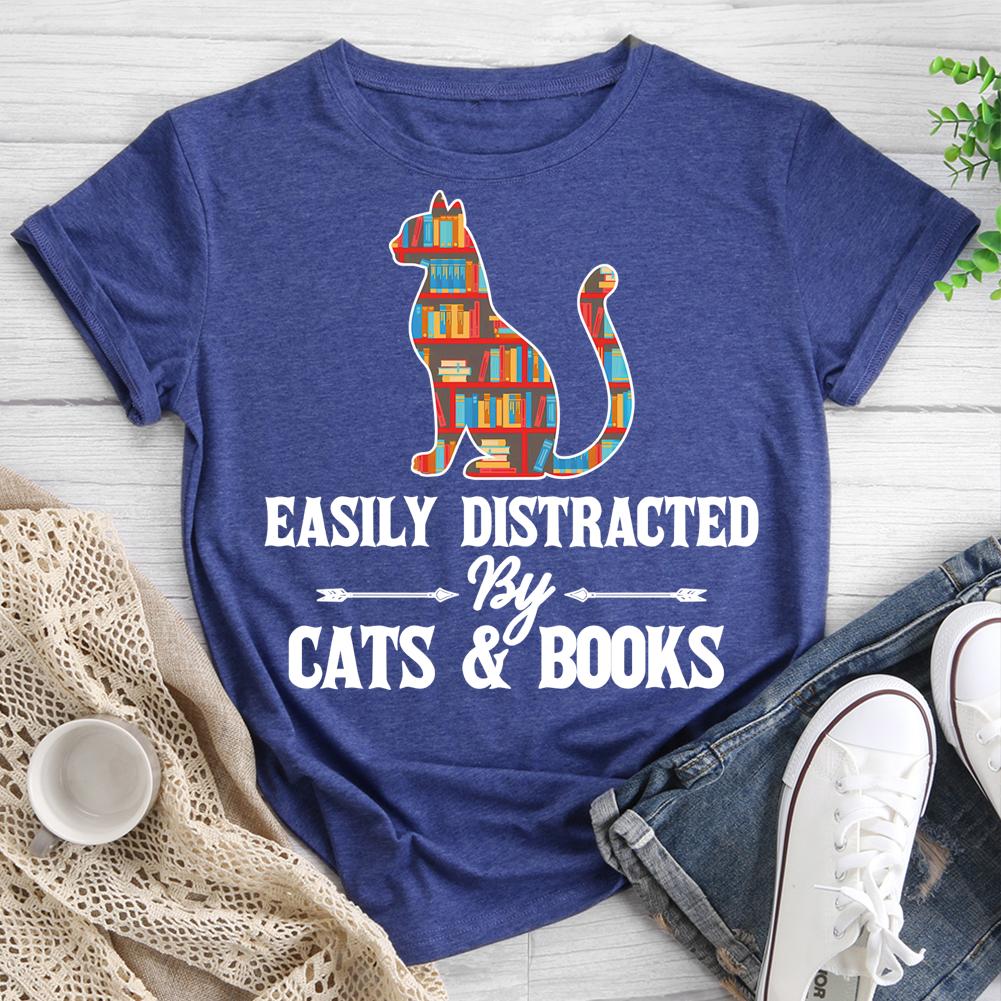 T-shirt Col Rond Chat Et Livre