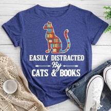 T-shirt Col Rond Chat Et Livre