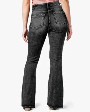 Flare-Jeans im Vintage-Stil mit seitlichen Knöpfen und mittlerer Taille