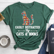 T-shirt Col Rond Chat Et Livre