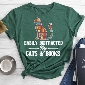 T-shirt Col Rond Chat Et Livre