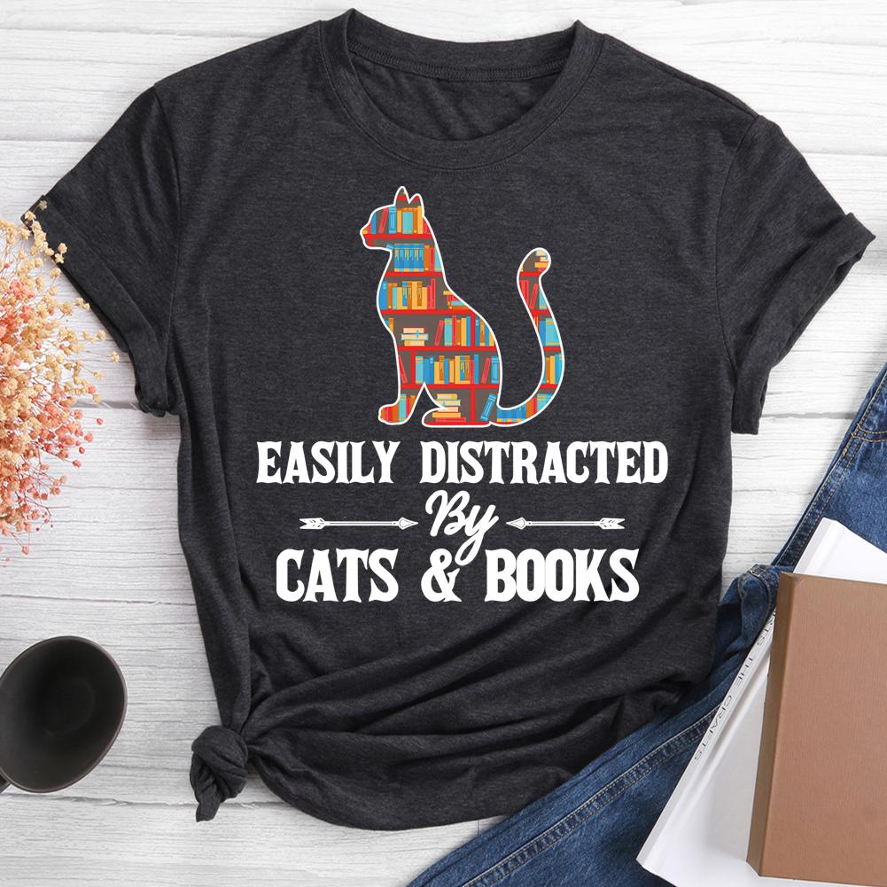 T-shirt Col Rond Chat Et Livre