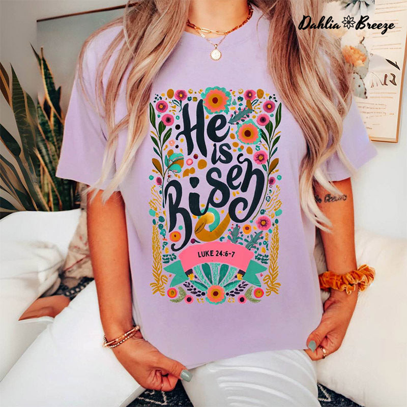 He Is Risen Retro Flower T-shirt