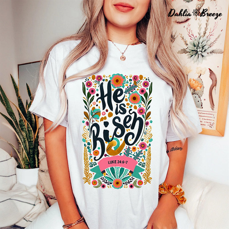 He Is Risen Retro Flower T-shirt
