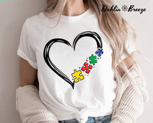 T-shirt coeur d'autisme de sensibilisation à l'autisme