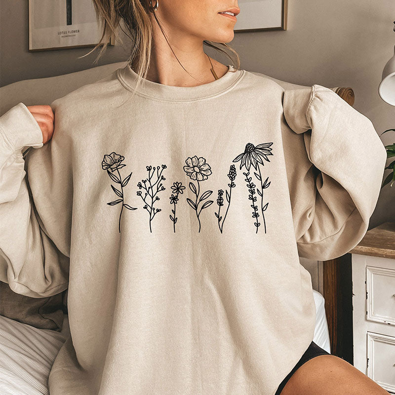 Blumen-Sweatshirt mit Rundhalsausschnitt