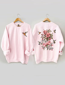 Sweat-shirt fleurs sauvages et oiseaux