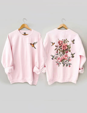 Sweat-shirt fleurs sauvages et oiseaux