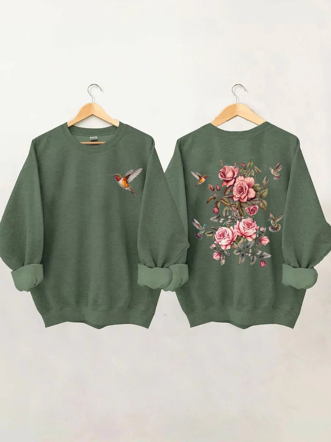 Sweat-shirt fleurs sauvages et oiseaux
