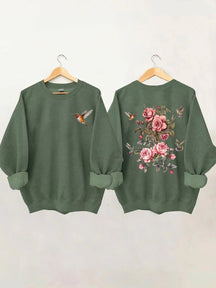 Sweat-shirt fleurs sauvages et oiseaux