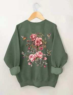 Sweat-shirt fleurs sauvages et oiseaux