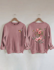 Sweat-shirt fleurs sauvages et oiseaux