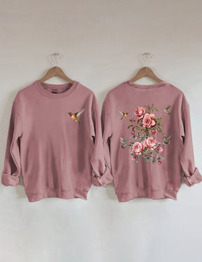 Sweat-shirt fleurs sauvages et oiseaux