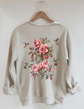 Sweat-shirt fleurs sauvages et oiseaux