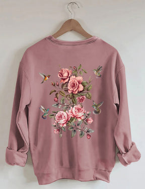Sweat-shirt fleurs sauvages et oiseaux