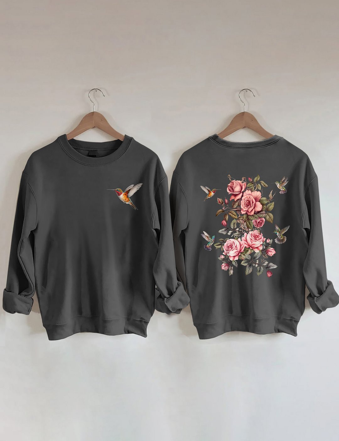 Sweat-shirt fleurs sauvages et oiseaux