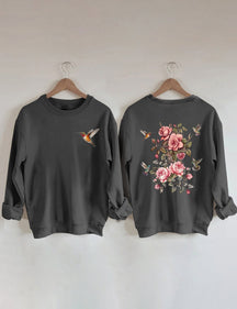 Sweat-shirt fleurs sauvages et oiseaux