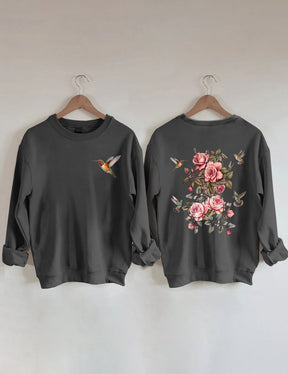 Sweat-shirt fleurs sauvages et oiseaux