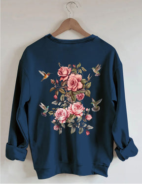 Sweat-shirt fleurs sauvages et oiseaux