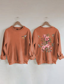 Sweat-shirt fleurs sauvages et oiseaux