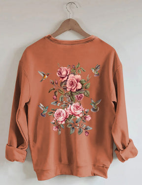 Sweat-shirt fleurs sauvages et oiseaux