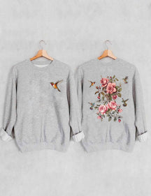 Sweat-shirt fleurs sauvages et oiseaux