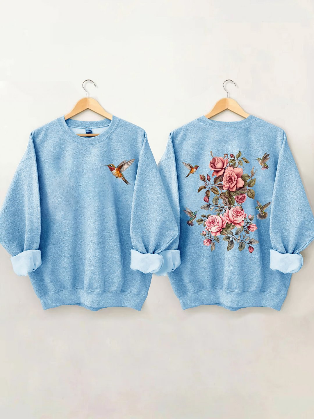Sweat-shirt fleurs sauvages et oiseaux