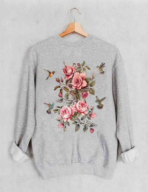 Sweat-shirt fleurs sauvages et oiseaux