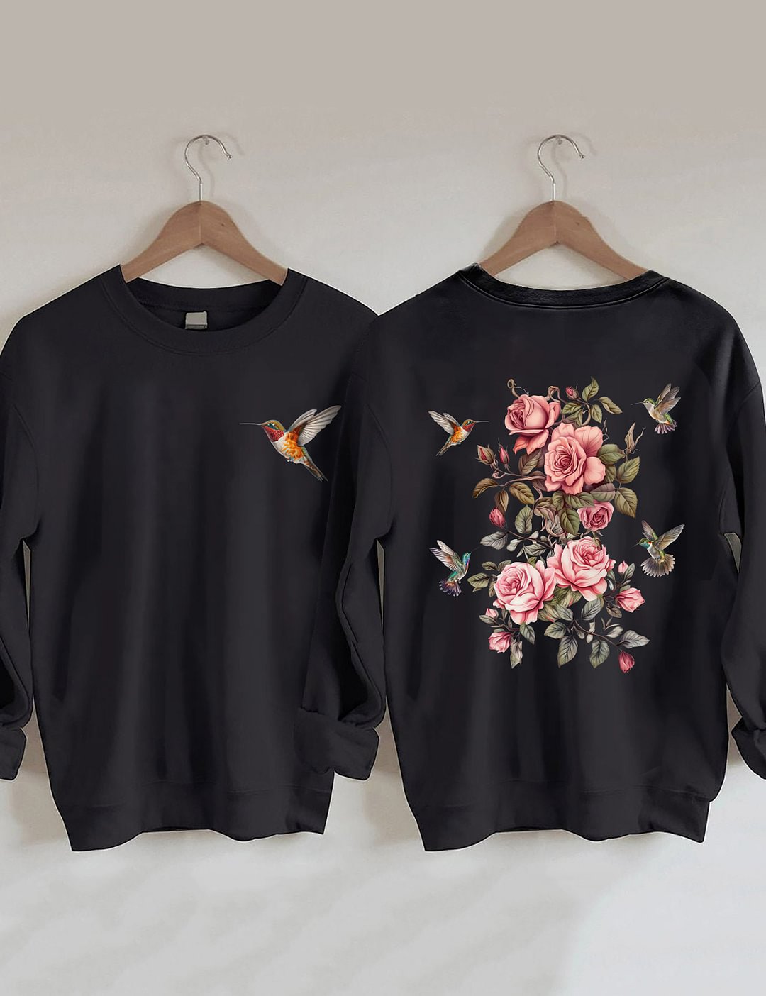 Sweat-shirt fleurs sauvages et oiseaux
