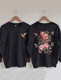 Sweat-shirt fleurs sauvages et oiseaux